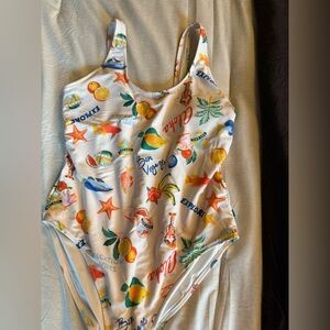 Old Navy White Tropical Graphic Swimsuit